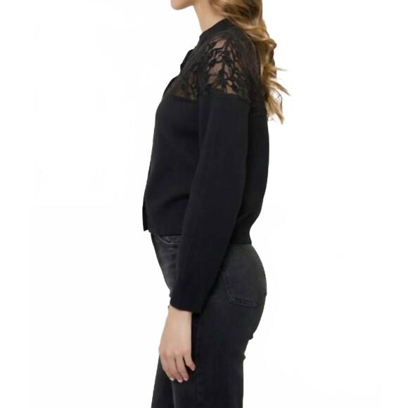 NEW CENTRAL PARK WEST stella lace x knit twofer sweater in black - Picture 3 of 4